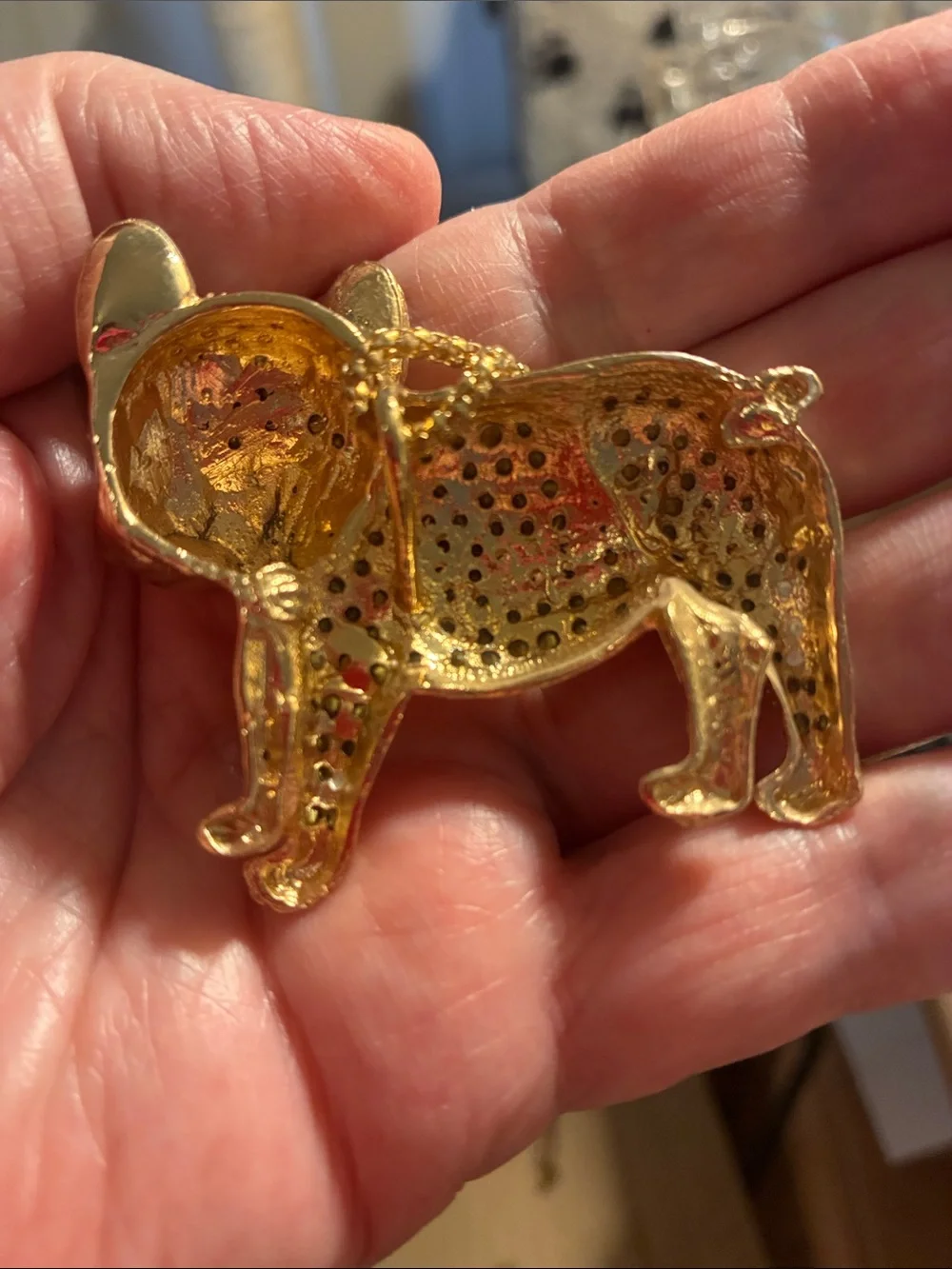 Gold-tone Crystal French Bulldog Pendant Necklace - Multicolor Rhinestones